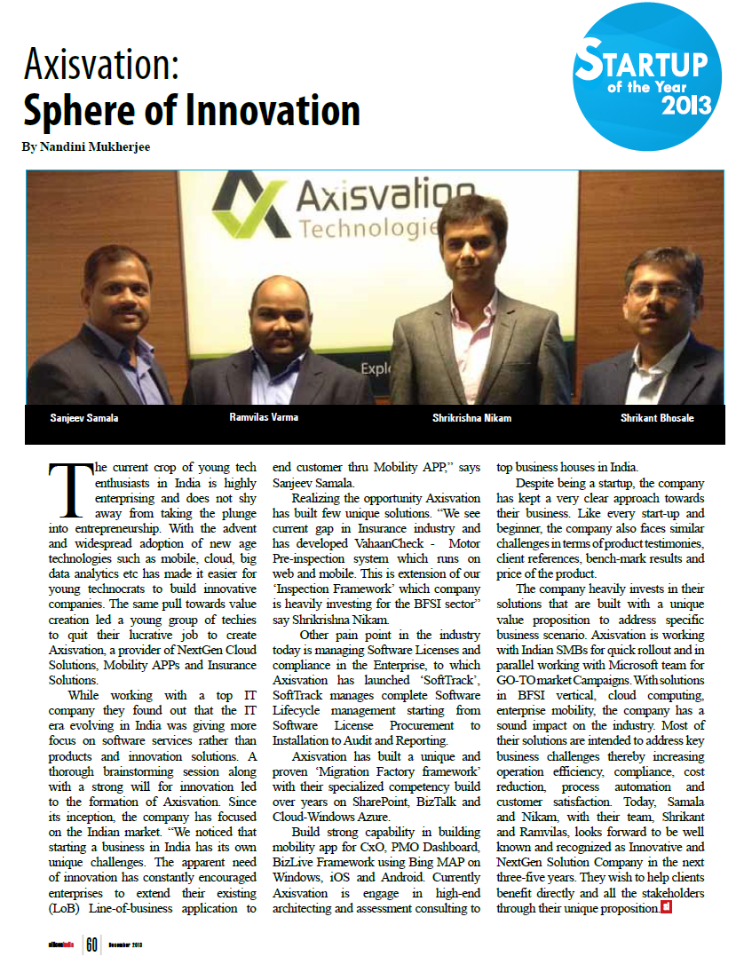 Axisvation as the Startup of the year 2013